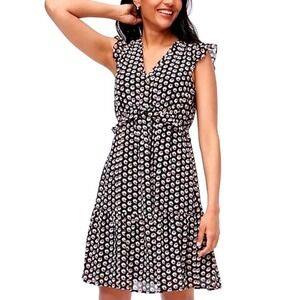 J Crew Factory Ruffle‎ V-Neck Mini Dress Women's 12 Black Wildfire Career Preppy